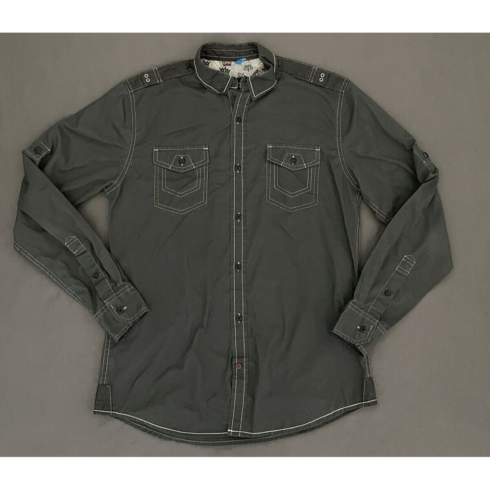 TRANQUILITY MAYHEM Mens Small Shirt Gray Long Sleeve Button Up Slim